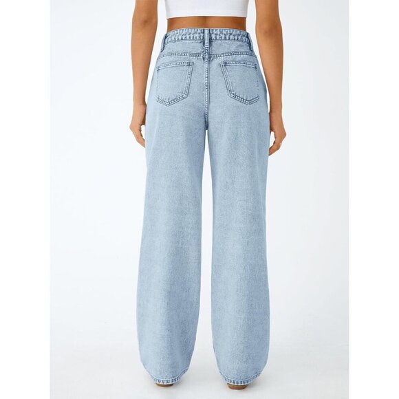 Women Wide Leg Jeans Stretchy High Waist Casual Denim Pants - Picture 4 of 5